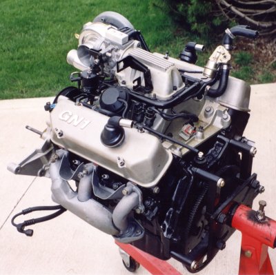 Top back angle view of turbocharged V6